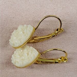Unlisted Gold-Tone Earrings with Cream Druzy Cabochons